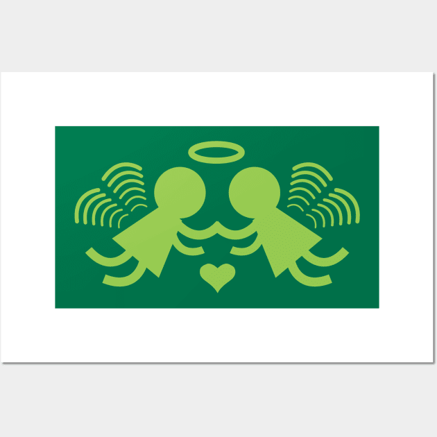 Green angel Twins Holding Hands with Heart Wall Art by Robin Studio